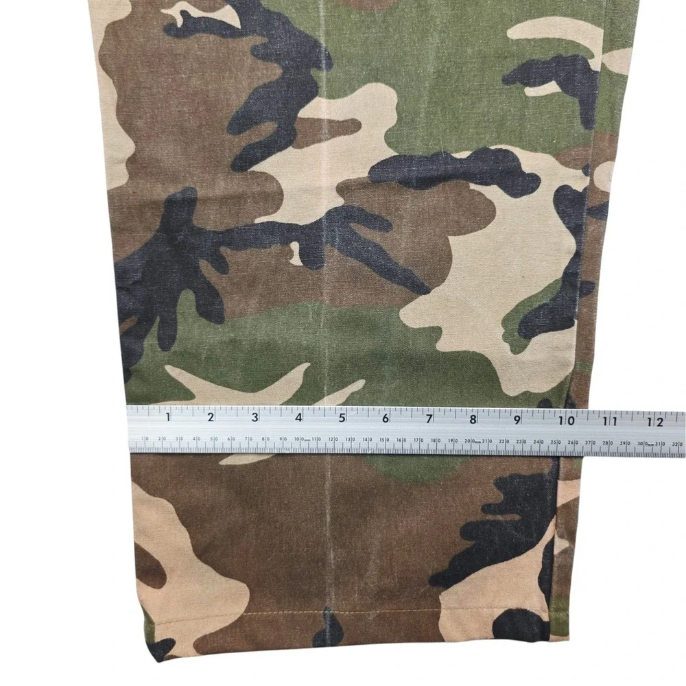 Mens Vintage Woodland Camo Utility Pants Straight Leg Cargo Trousers 39x28